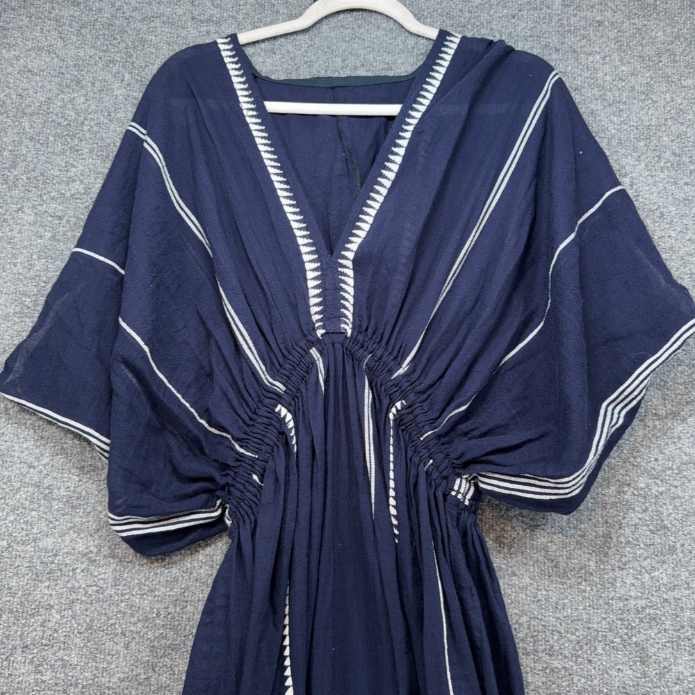 Lemlem Navy Maxi Dress with White Trim - Picture 2 of 7
